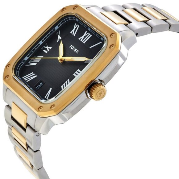 NWT Authentic Fossil Crosby Quartz Black Dial Two-Tone Men's Watch - Picture 2 of 3